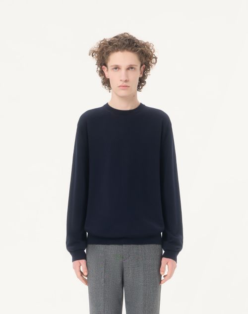 Valentino - Vロゴ エンブロイダリー ウール ニットプル - ネイビー - メンズ - ニット